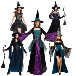 Black Multicolor Witch Dress Costume for Mother and Child Halloween Cosplay