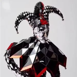 Black Red Checkered Mirror Jester Outfit Handmade Reflective Clown Costume for DJ Show Parade Halloween Carnival