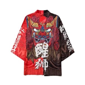Black Satin Karate Kimono Robe Short Sleeves 100% Polyester Quick Dry Men’s Adult Cardigan Front Logo Digital Print