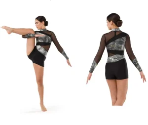 Black Sequin Gold Lace Dance Costumes for Adult Stage