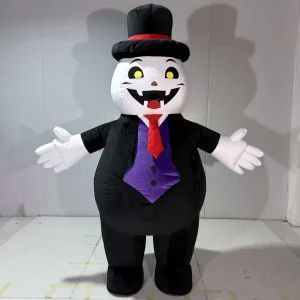 Black Suit Top Hat Inflatable Vampire Ghost Mascot Costume Soft Plush for Halloween Carnival Haunted House Events