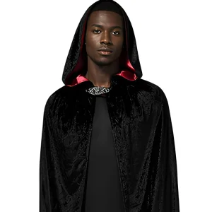 Black Velvet Long Hooded Vampire Cloak Costume for Adults