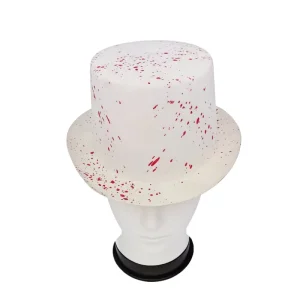 Blood Splatter Top Hat White Felt Horror Hat for Halloween Costume & Cosplay
