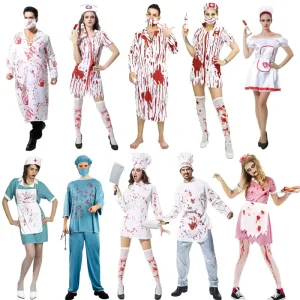 Bloody Doctor Nurse Zombie Costume Uniform for Women and Men