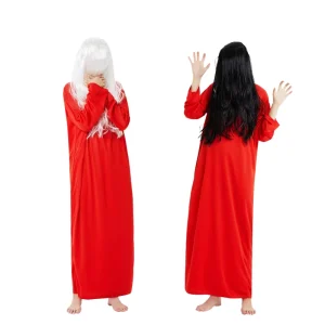 Bloody Red Devil Dress Costume with Long Wig for Women Halloween Cosplay