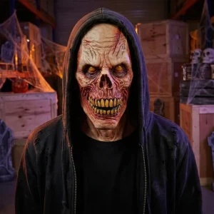 Bloody Skull Latex Mask Full Face Coverage for Halloween Costume and Haunted House Decor