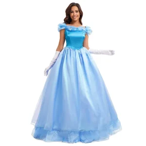 Blue Fairy Tale Princess Cosplay Costume Set, Polyester Dress for Adult Women, Halloween and Stage Performance