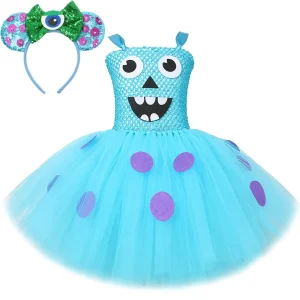 Blue Monster Halloween Costume Dress for Girls with Big-Eyed Monster Puff Skirt DP183