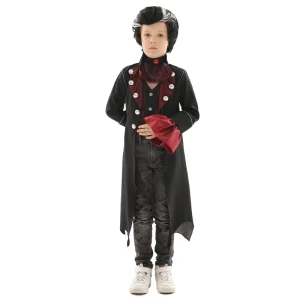 Boy Royal Vampire Costume Halloween Kids Gothic Black Polyester