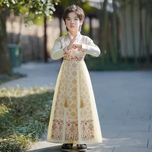 Boy Traditional Chinese Tang Suit Classic Long Sleeve Kids Boys Autumn Stage Performance Cosplay Wear Festival Celebration