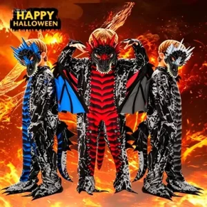 Boys’ Black Dragon Skeleton Jumpsuit Costume with Mask and Wings