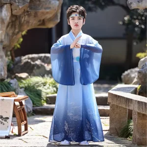 Boys’ Chinese Tang Suit Hanfu Costume Loose Fit Classic Long-Sleeve Stage Performance Cosplay Costume