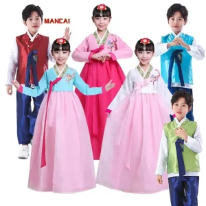 Boys Girls Traditional Party Dress Asian Cosplay Performance Halloween Photography Hanbok Korean Costume for Kids