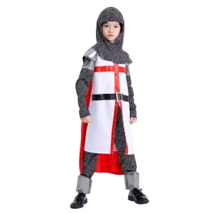 Boys Medieval Knight Templar Crusader Cloak Robe Costume
