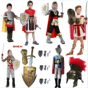 Boys Roman Warrior Cosplay Costumes Halloween Kids Roman Warrior Gladiator Medieval Knight Costume Historical Role Playing Party