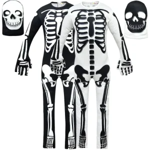 Boys’ and Girls’ Skeleton Jumpsuit Costume with Mask