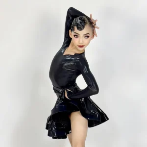 Bright Red Latin Dress Costume Ballroom Jazz Tango Cha Cha Performance Dress Sparkly Stage Dance Wear Outfit for Girl