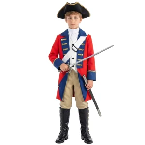 British Colonial General Costume For Boys Revolutionary War Soldier Uniform Kids 18th Century Historical Suit Set