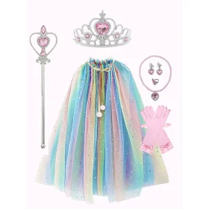 CM145 Girls Sequin Princess Dress Costume with Mesh Cape Cloak Set