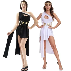 Carnival Halloween Ancient Greek Myth Costume Black White Roman Egyptian Princess Cosplay Fancy Party Dress TRAD 011