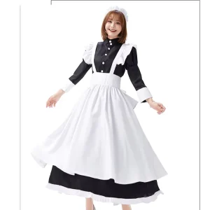 Castle Maid Cosplay Costume Women White and Black Dress with Skirt Halloween Cafe Attendant Outfit Adults