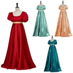 Century Vintage Gown Satin Polyester Victorian Ball Dress Empire Waist Regency Costume