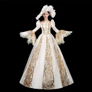 Champagne Long Sleeve European Court Banquet Party Dress 18th Century Marie Antoinette Period Long Dress