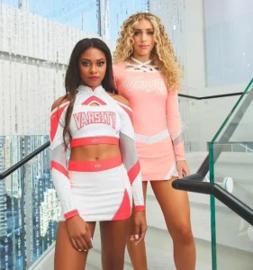 Cheerleading Uniform School Competition Tops and Skirt with Shiny Rhinestone Design for High School Kids