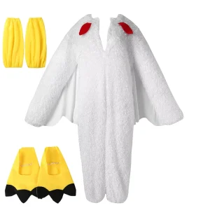 Chicken Man White Polyester Jumpsuit Costume for Adults