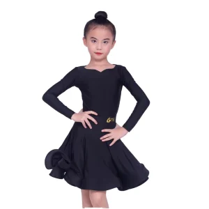 Children Latin Dance Dress Long Sleeve V Neck Practice Clothes for Kids Rumba Chacha Samba Cowboy Ballroom Dances Performance