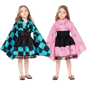 Children Split Version Revised Kimono Loose Two Pieces Sets Girl Anime Japanese Cosplay Costumes for Halloween or Carnival