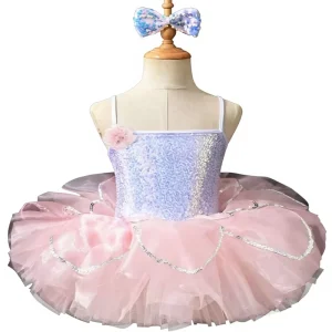 Children’s Ballet Dance Dress Performance Costume Sleeveless Girls’ Dance Sequin Princess Tutu Skirt Cute Stage Dress