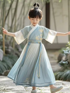 Children’s Boys’ Chinese-Style Hanfu Tang Suit Short Sleeve Loose-Fit Digital Printing Traditional Costume