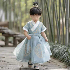 Children’s Boys Hanfu Tang Suit Short Sleeve Summer Chinese Style Costume Party Wear