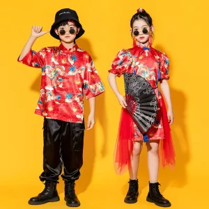 Children’s Chinese Style Performance Costume Boys Hanfu Girls Jazz Dance Chorus Set