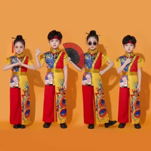 Children’s Classic Chinese Tang Suit Costume, Unisex Polyester