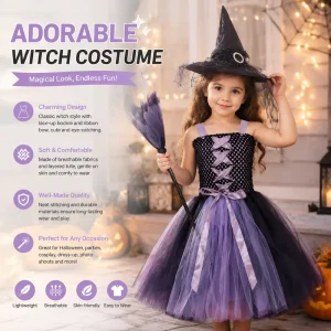 Children’s Classic Witch Costume Dress and Hat, X-XXL
