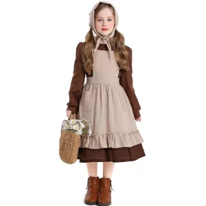 Children’s European Colonial Farm Maid Role Playing Costume Vintage Cosplay Outfit
