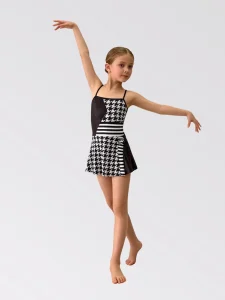 Children’s Girls Stage Dance Dress Spandex Nylon Houndstooth Print with Striped Waistband