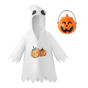 Children’s Girls’ White Ghost Demon Polyester Cloak Costume with Pumpkin Candy Basket