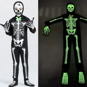 Children’s Glow-in-the-Dark Skeleton Ghost Costume Halloween Cosplay