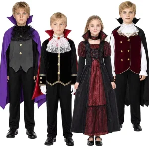 Children’s Halloween Vampire Skeleton Baron and Baroness Costume Set LARP Cosplay Costume