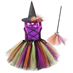 Children’s Sparkle Witch Dress Three-Piece Cosplay Costume Polyester