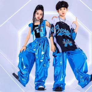 Children’s Street Dance Performance Outfits Unisex Cool Hip Hop Jazz Trendy Fashionable Polyester Kit Stage Costumes for Boys
