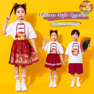Children’s Traditional Chinese Hanfu Dress Tang Suit Set Long Polyester Unisex Digital Print Regular Fit Festival Costume