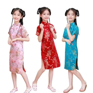 Children’s Traditional Chinese National Style Qipao Gown Summer Retro Princess Dress Little Girls’ Cheongsam Dresses