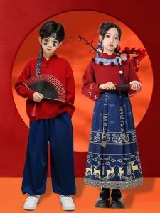 Children’s Unisex Chinese Traditional Polyester Stage Performance Clothing Set