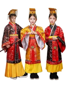 Children’s Unisex Emperor King Hanfu Tang Suit Costume Set with Hat