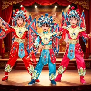 Children’s Unisex Traditional Chinese Peking Opera Stage Performance Costume Kit Cosplay Outfit Polyester Digital Print
