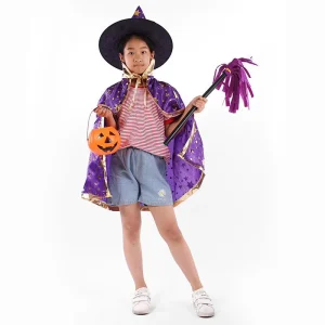 Children’s Witch Cloak and Broom Costume for Halloween